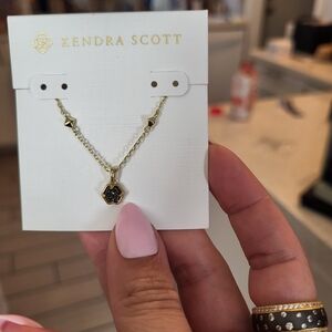 Kendra Scott Gold Hexagon Pendant Necklace with Black Druzy